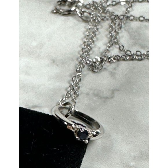 Sterling Silver Necklace with Round Ring Pendant with a Small Topaz - 16" - Picture 3 of 4